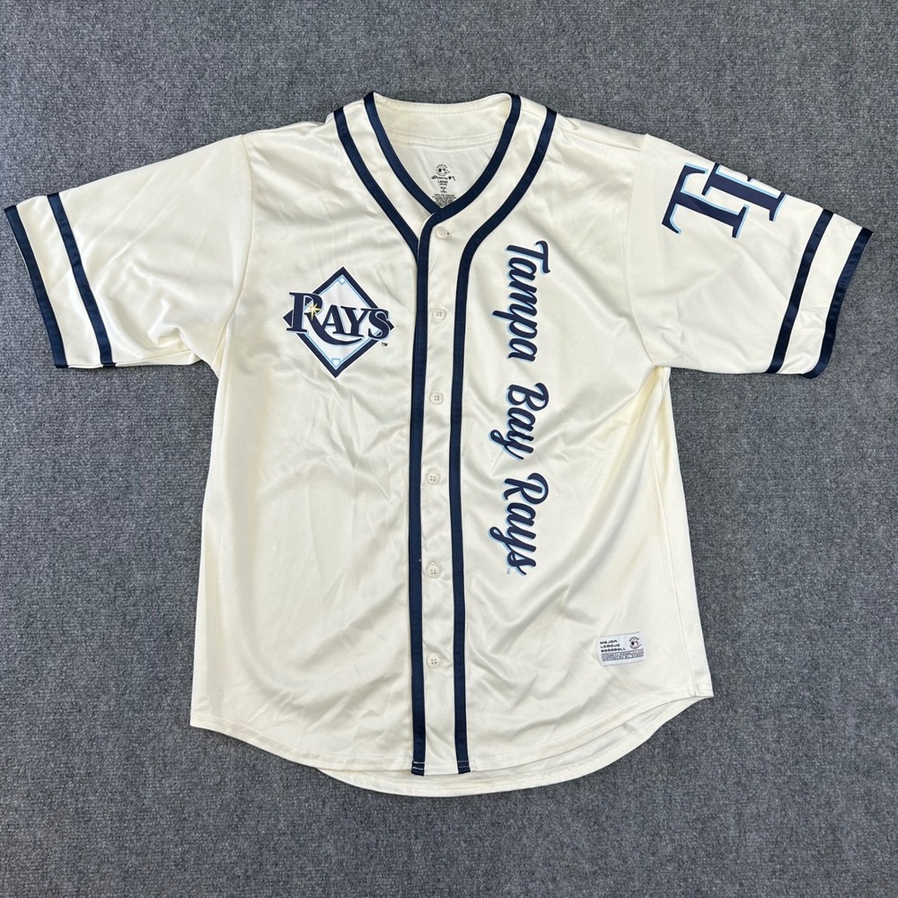 Tampa Bay Rays Baseball Jersey Mens Large Cream Dynasty Series MLB Button Up